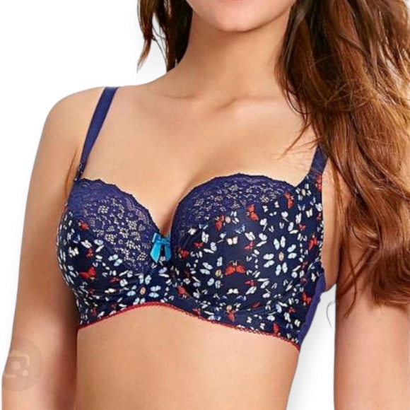 Cleo By Panache Kayla Butterfly Print Lace Balconette Bra 32G - Picture 1 of 16